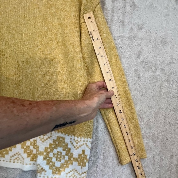 Women's Long Gold Soft Knit Open Cardigan Faire Isle Shawl Collar Sz M Oversized - Picture 10 of 15